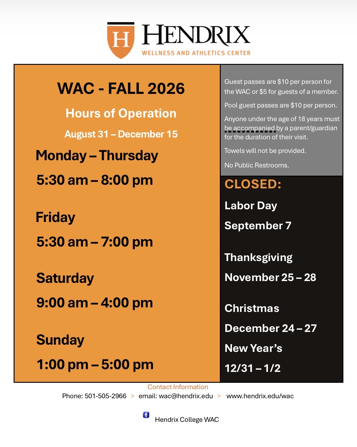 2026 WAC Fall Hours 2026 WAC Fall Hours